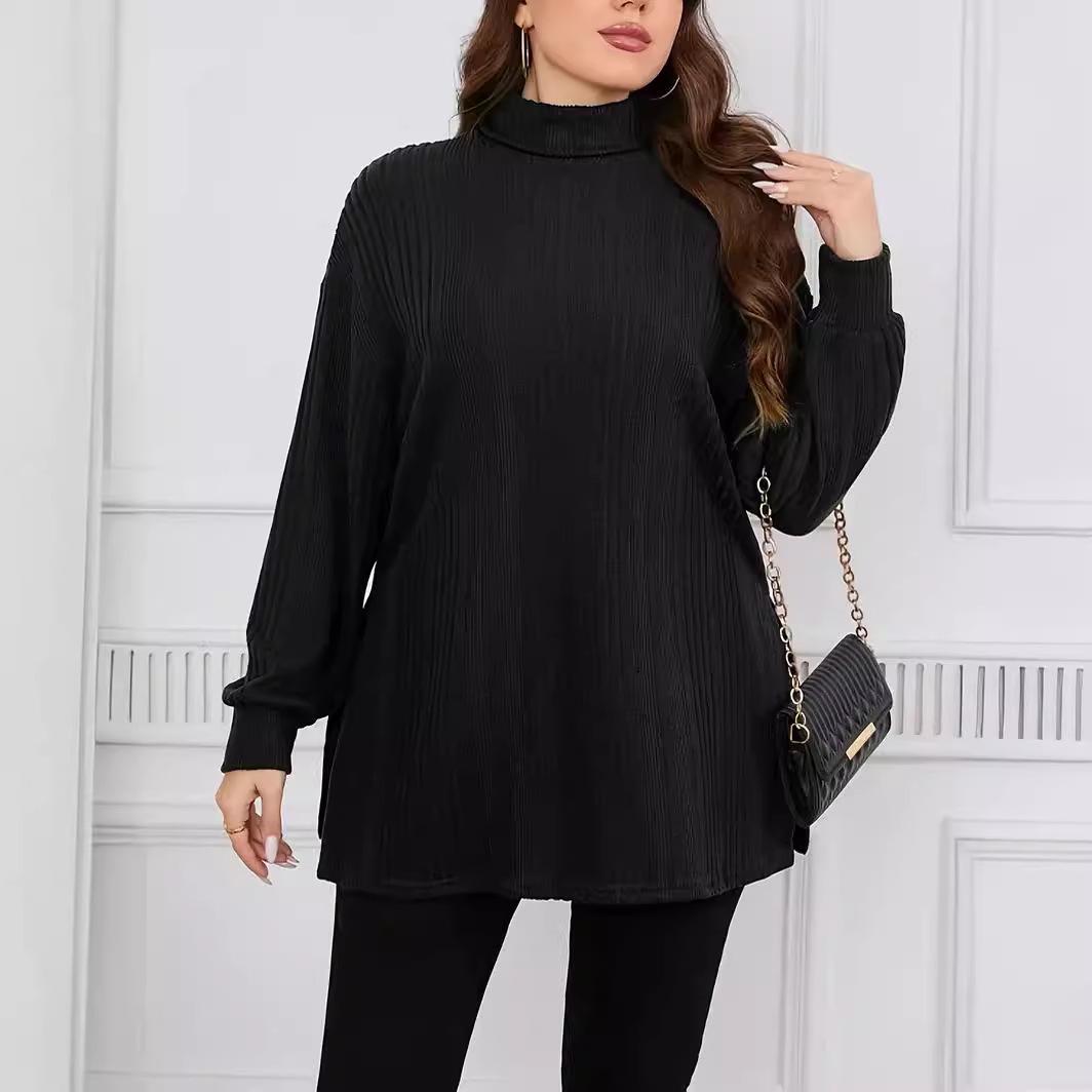 

Весенний женский трикотаж больших размеров с высоким воротом и разрезом по низу 2XL