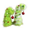 2 Pcs Green Furry Christmas Tree Faux Fur Plush Christmas Tree Tabletop Centerpiece with Red Xmas Ball for Home Party Holiday Decor