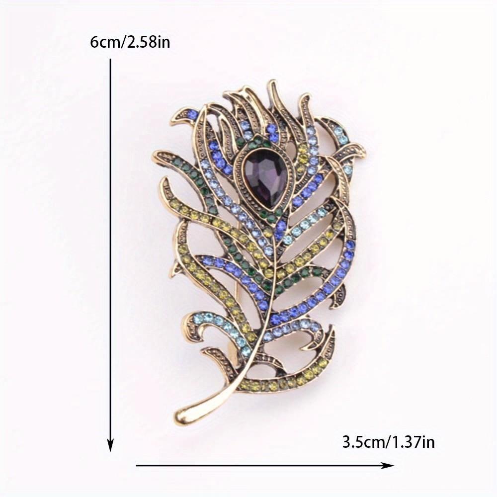 Retro Rhinestone Feather Brooch Women'S Suit Atmosphere High-End Diamond-Encrusted Brooch Metal Clothing Accessories