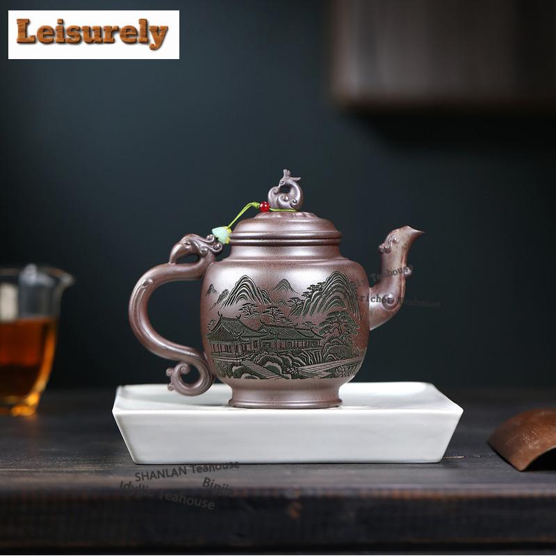 430ml Yixing Purple Clay Teapot Handmade Phoenix Pot Raw Ore Wood-fired Porcelain Mud Tea Maker Kettle With Strainer Zisha Tea