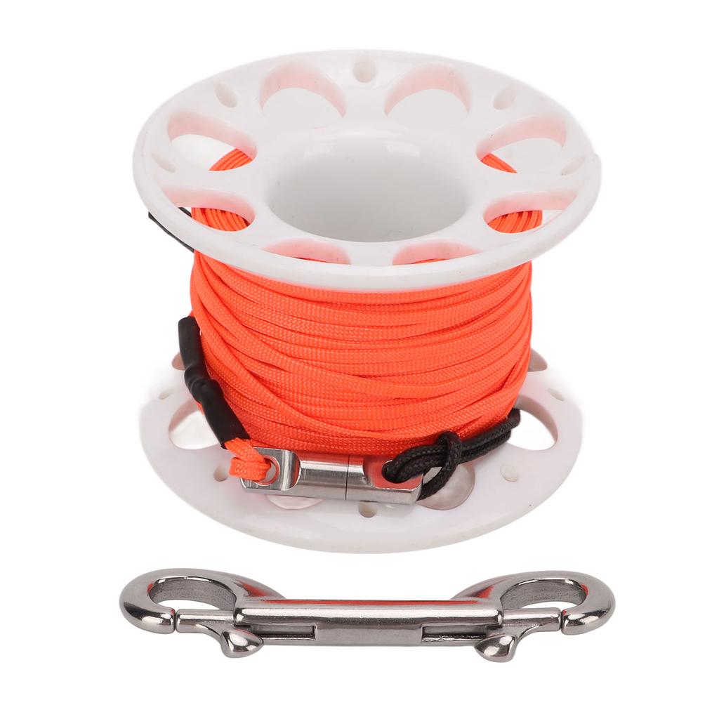 Finger Spool Plastic Spool Reel with Double End Bolt Snap Orange Line 15M for Wreck Scuba Diving