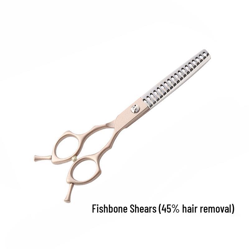 Rose Gold 6.5" Double Tail Pet Grooming Scissors with Curved Tip & Straight Tooth for Cats & Dogs.