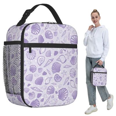 Ocean Purple Shell Pattern Insulated Lunch Bag for Kids School Cooler Thermal Food Box Tote Portable Lunch Boxes Container