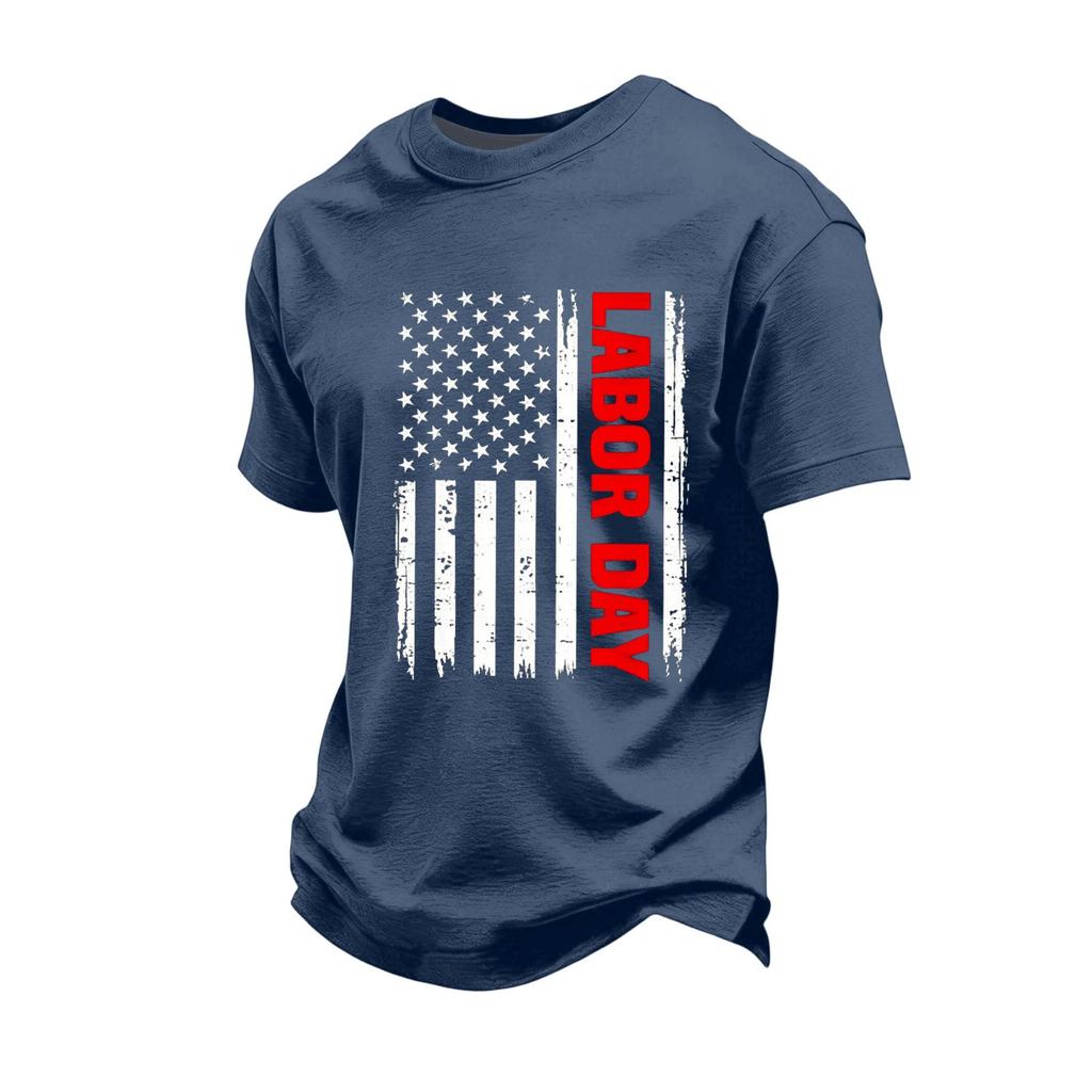 Men's Loose Fit Casual Short Sleeve T Shirt Labor Day Printed Graphic Tee Comfortable Workwear Top for Everyday Use