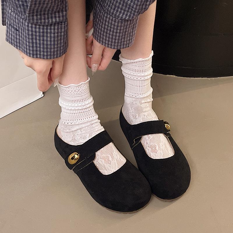 2025 New One-word Belt Imitation Leather Matte Inner Height Increase Thick Bottom Doudou Shallow Mouth Autumn Wedge Heel Doudou Casual Slippers