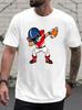 Football Touchdown Graphic T-shirt - White Casual Crew Neck Tee with Blue & Red Football Player Print