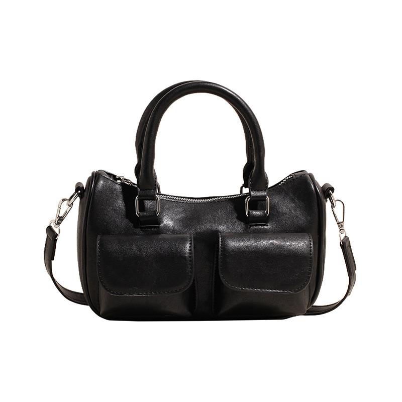 Chic Boston Bag For Women Stylish Large Capacity Handheld Shoulder Purse In Black Red Coffee