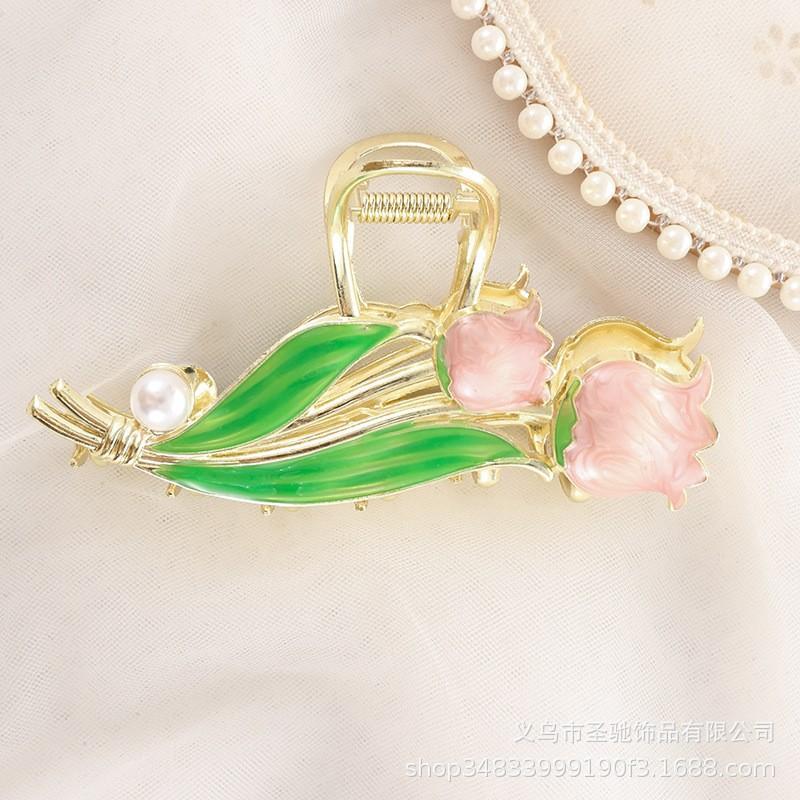 Stilig Fresh Temperament Oil Drop Floral Metal Shark Hair Clip