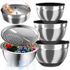 Mixing Bowls with Airtight Lids, Stainless Steel Mixing Bowl Set with 3 Metal Nesting Bowls, Colander & Grater, Non-Slip Bottoms, Size 1.5, 2.5, 5