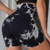 Pantalones cortos deportivos sin costuras Tie Dye para mujer, pantalones cortos elásticos de verano con cintura alta, realce, Control de barriga, gimnasio, Fitness, entrenamiento, pantalones cortos de Yoga