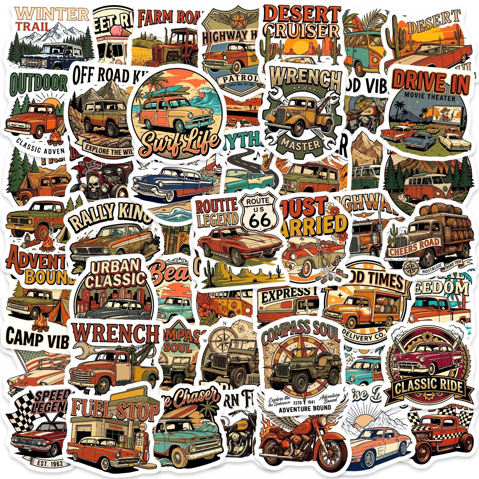 Vintage American Off-Road Camping Stickers 50 Waterproof Decorative Stickers, Suitcase Scooter Diy Graffiti Stickers