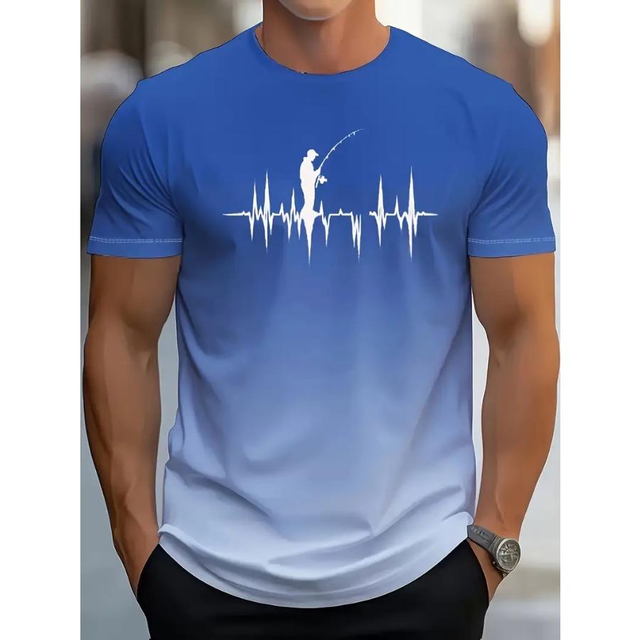 Men'S 3D Print Gradient T-Shirt - Breathable Short Sleeve Athletic Tee with Heartbeat Running, Basketball Casual Summer Wear, Sports T Shirt