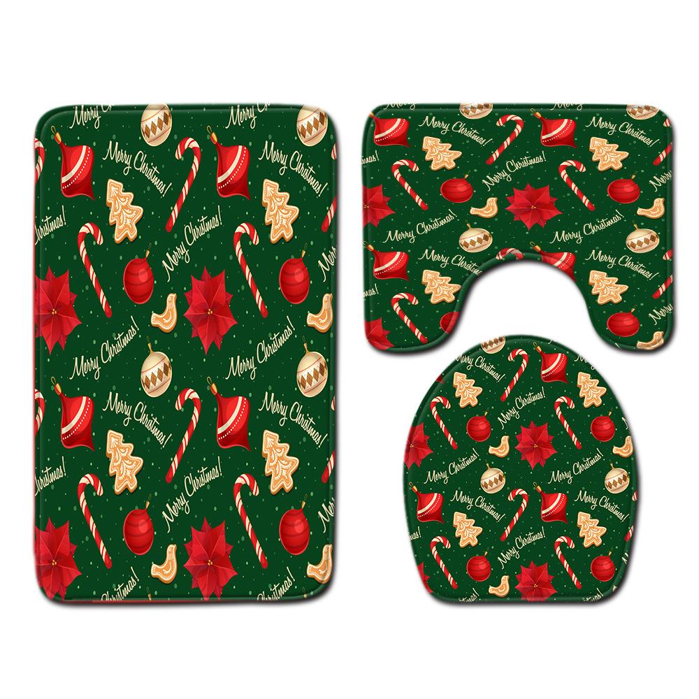Christmas Toilet Three-Piece Floor Mat Bathroom Three-Piece Carpet Doormat