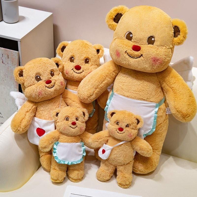 Bear Plush Toy Soft Plush Butter Angelic Bear Cushions with Apron Designs for Comfort Styles Winged Bear Throw Pillow