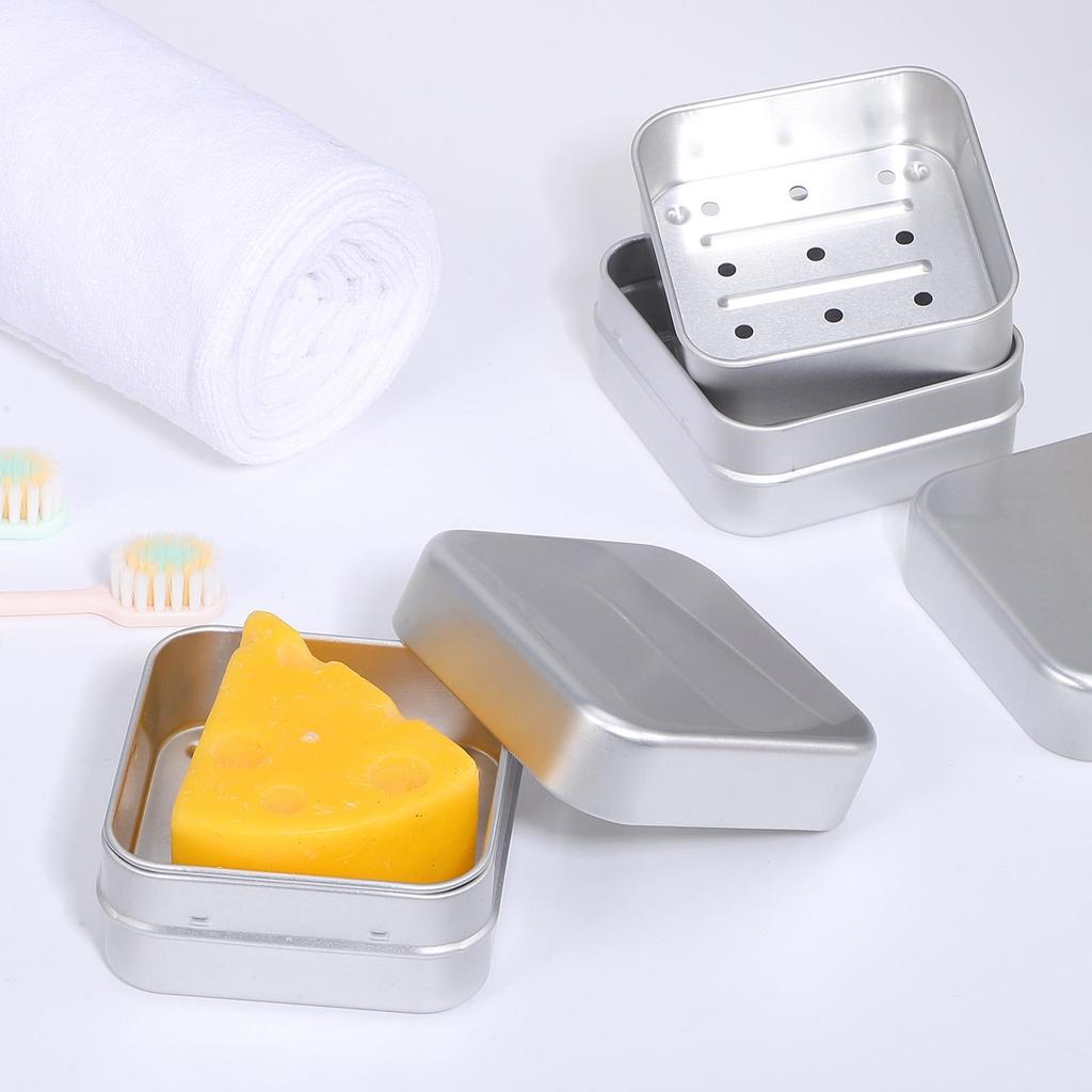 2 Pcs Tray Aluminum Box Covered Travel Holder Compact Size Case Draining Soap Holder Bar Soap Case