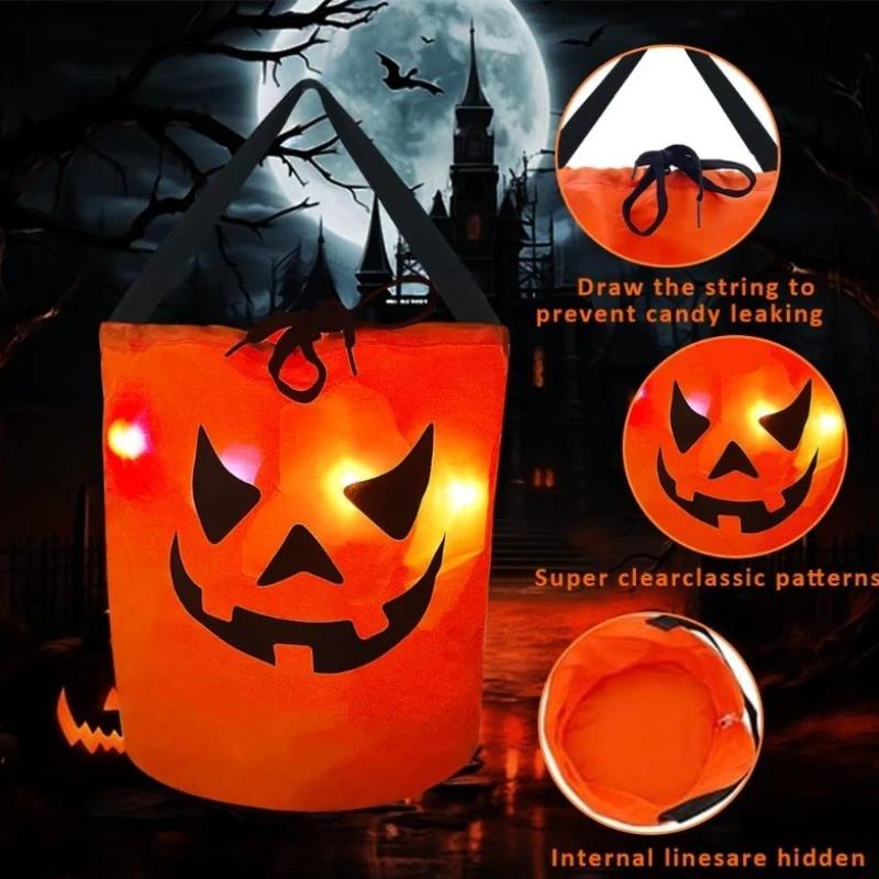1-20 pièces LED Lumineux Sac Fourre-tout Panier Citrouille d'Halloween pour Enfants Trick or Treat Seau de Fête pour Décoration d'Événement de Vacances