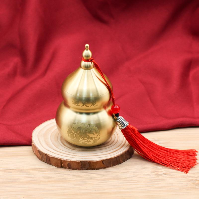 Feng Shui Chinese Brass Wu Lou Gourd Treasure Statue Home Decoration Table Bookshelf Ornaments Fortune Protection