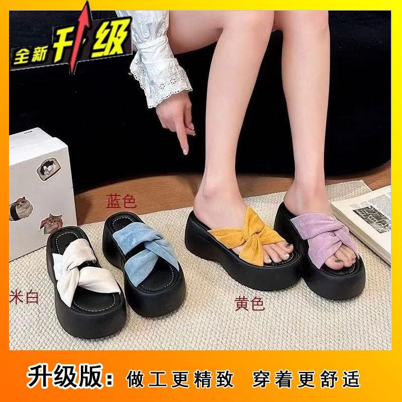 Muffin bottom heightened open-toed cool slippers 2025 new fairy foreign style one-word slippers women wear in summer