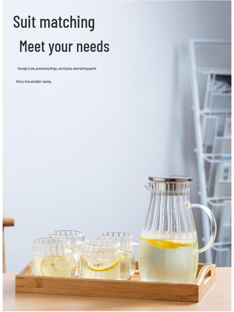 High-Temperature Resistant Glass Cold Water Pitcher - Large Capacity Japanese Style Heat-Resistant Jug with Cold Water Cup