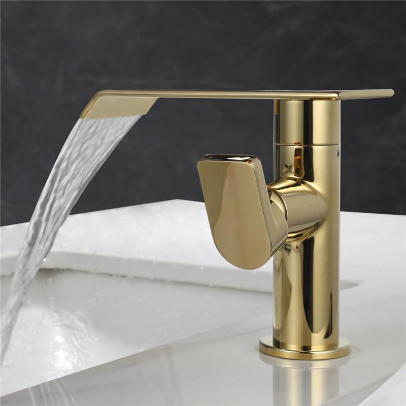 Brushed Gold 360 Rotating Bathroom Faucet Brass Basin Faucet Black Waterfall Tap Wash basin Faucet Hot & Cold Lavotory Faucet