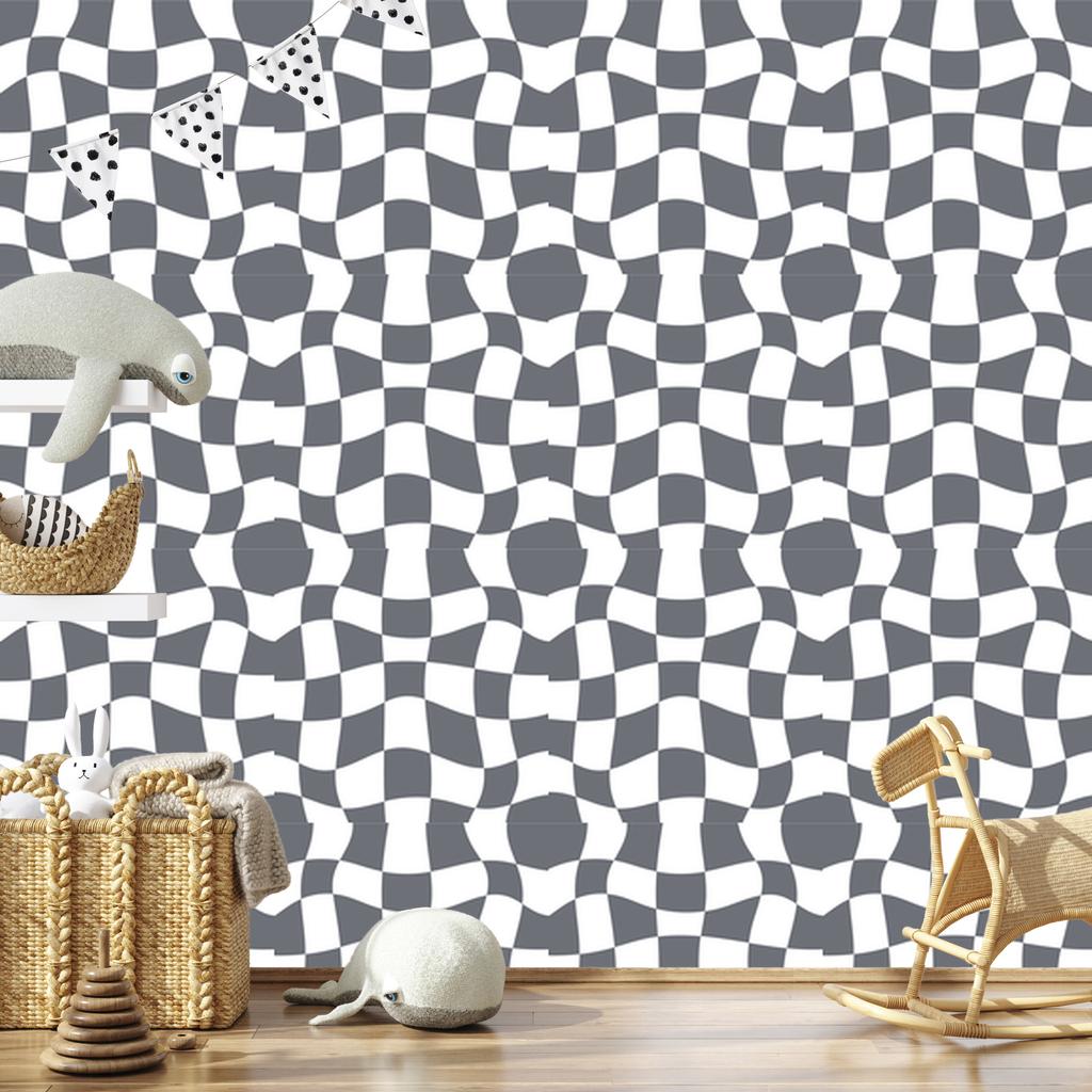 Wallpaper Casual Checkerboard Gray and White 50x1000