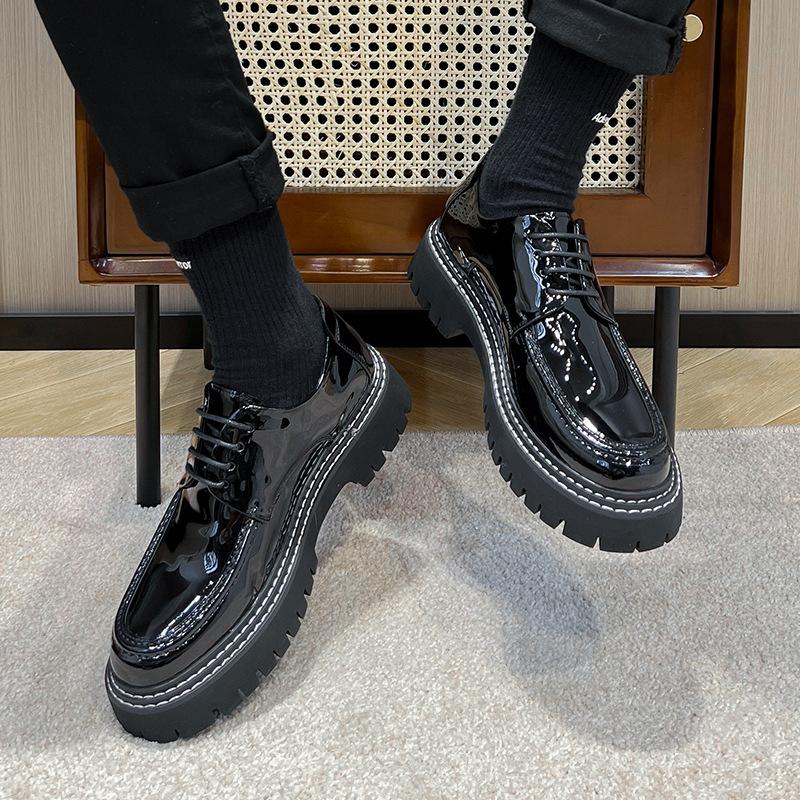 Italian Fashion Leather Shoes Moccasins For Men Casual Man Shoe Business Male Formal Green Fashion Wedding Black Thick Sole