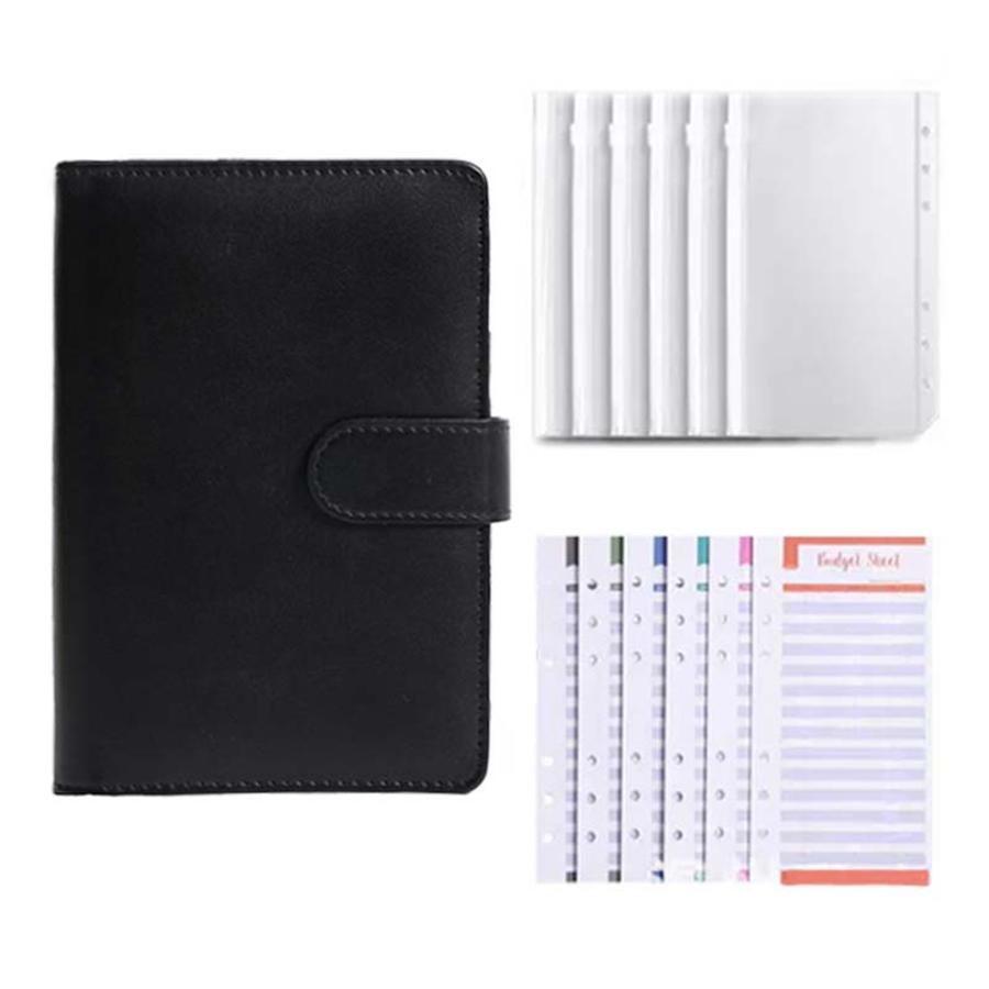 A5 budget binder planner with 5 cash envelopes and plan pages, colored PU leather notebook binder