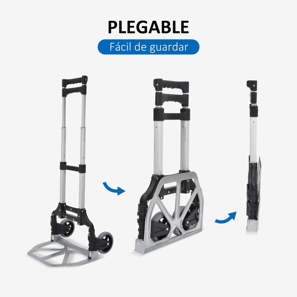 Hand Truck, Folding Aluminum, 2 Wheels, 70 kg Load, Extendable Handle, 41 x 38.5 x 100 cm, Silver