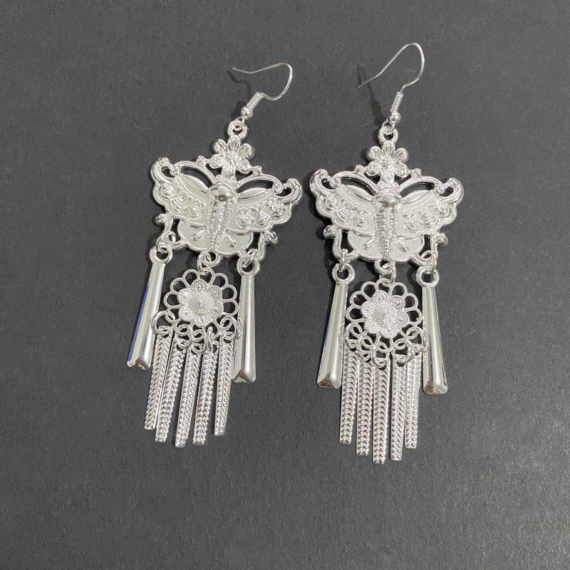 Ethnic style earrings Alloy silver-plated Miao ethnic minority Dong Yi earrings Earrings