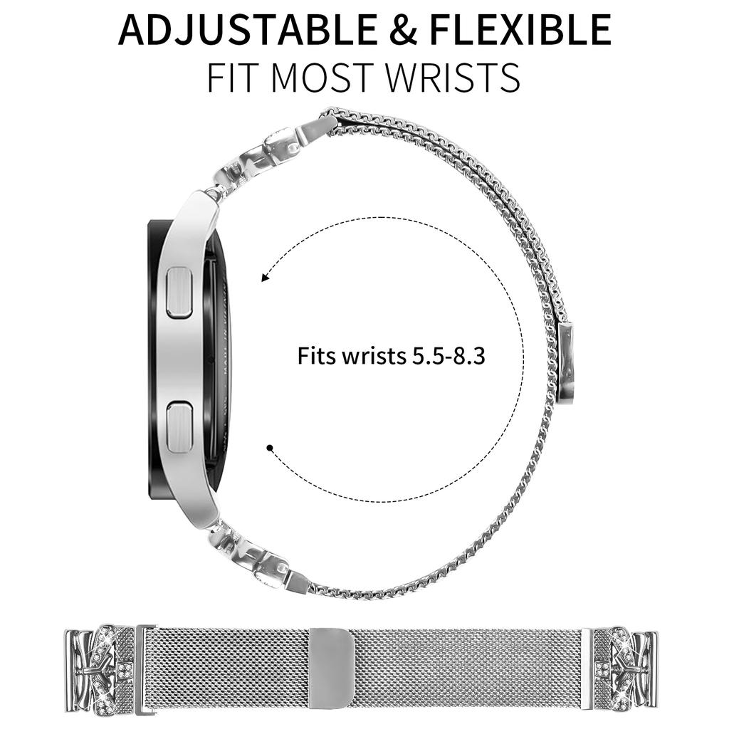 For Realme TechLife Watch S100 Watch Strap Butterfly Decor Milanese Metal Band,Silver