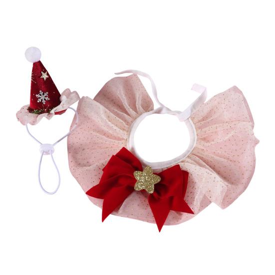 2Pcs/Set Pet Christmas Clothing Princess Style Design Adjustable Christmas Parties Scarf Hat Set Festive Pet Attire