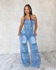 European & American Casual Strapless Slim-Fit Denim Jumpsuit for Women