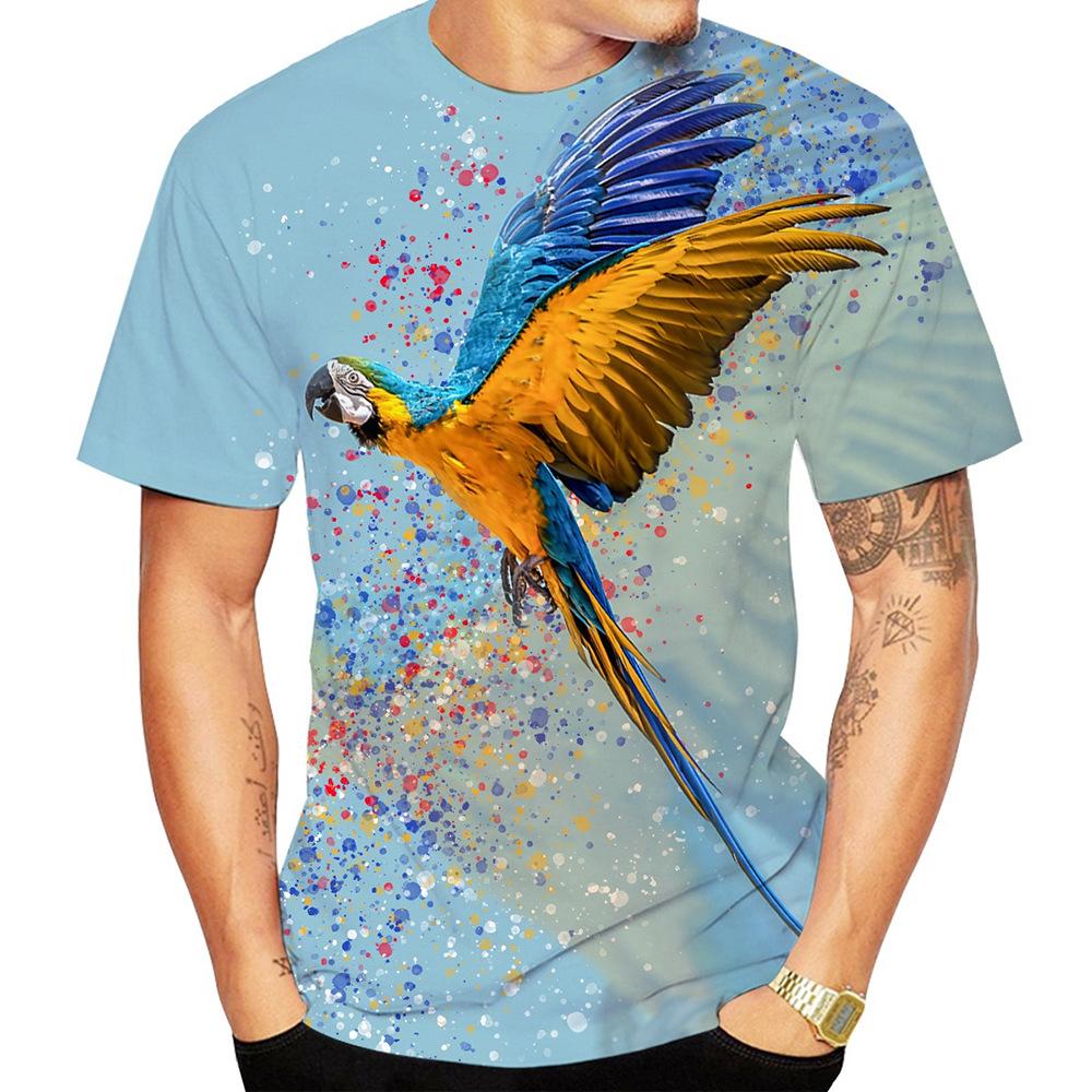 Summer Men's Casual 3D Printed Parrot T-shirt Flower T-shirt T-shirt Printed Cool Top for Men Shirt