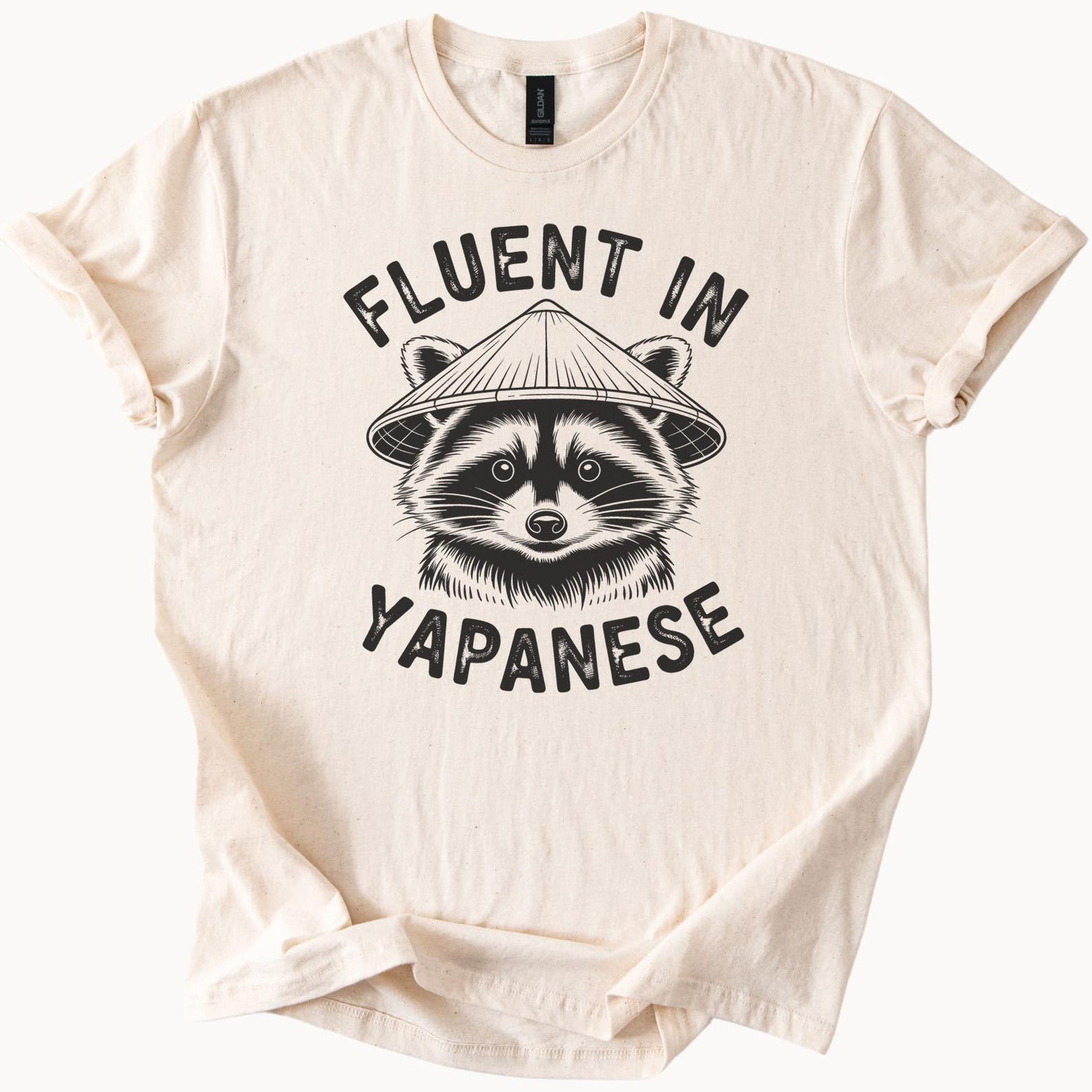 Funny Raccoon Shirt Fluent In Yapanese Graphic Tee Cute Animal Pun Shirt Raccoon Wearing Asian Hat Japanese Language Humor Shirt 140