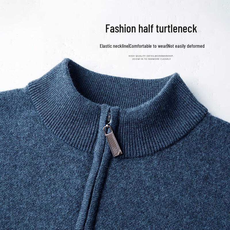 Hengyuanxiang Men's 100% Pure Wool Half-Zip Turtleneck Sweater
