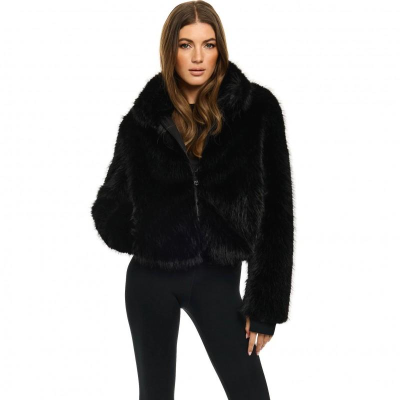 Womens Brown Faux Fur Short Coat Loose Fit High Neck Warm Winter Jacket Casual Outdoors