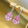 Elegant Pear-Cut Pink/Yellow Cubic Zirconia Drop Earrings with Accent Stones Silver Tone Teardrop Earrings for Women