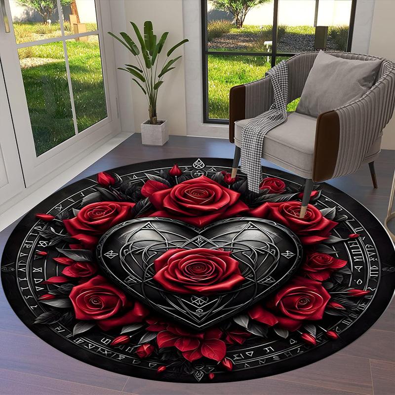1pc Office Carpet Chair Mats Gothic Heart Roses Emblem Perfect for Decorating Office Chairs, Living Rooms, Or Bedrooms