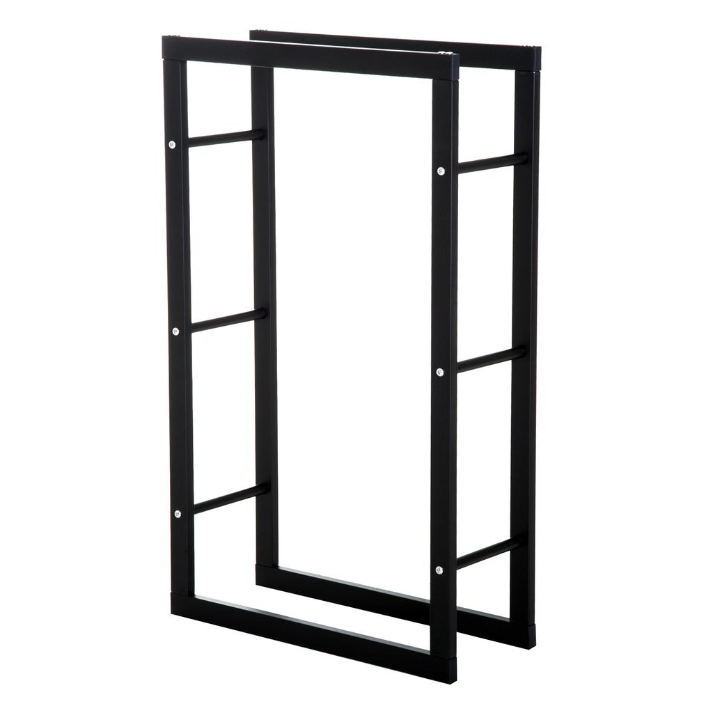 Firewood Rack Metal 60 x 25 x 100 cm Stacking Aid Steel Frame up to 100kg Outdoor for Garden Terrace Black