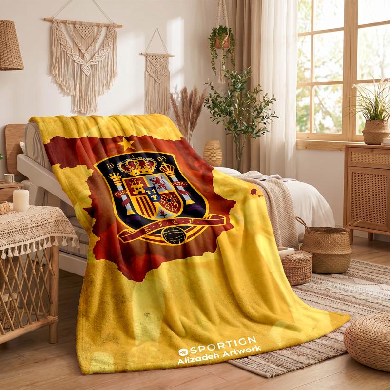 Spain National Football Team Print Flannel Blanket Soft Warm Sofa Bed Throw Blanket For Home Office Bedroom