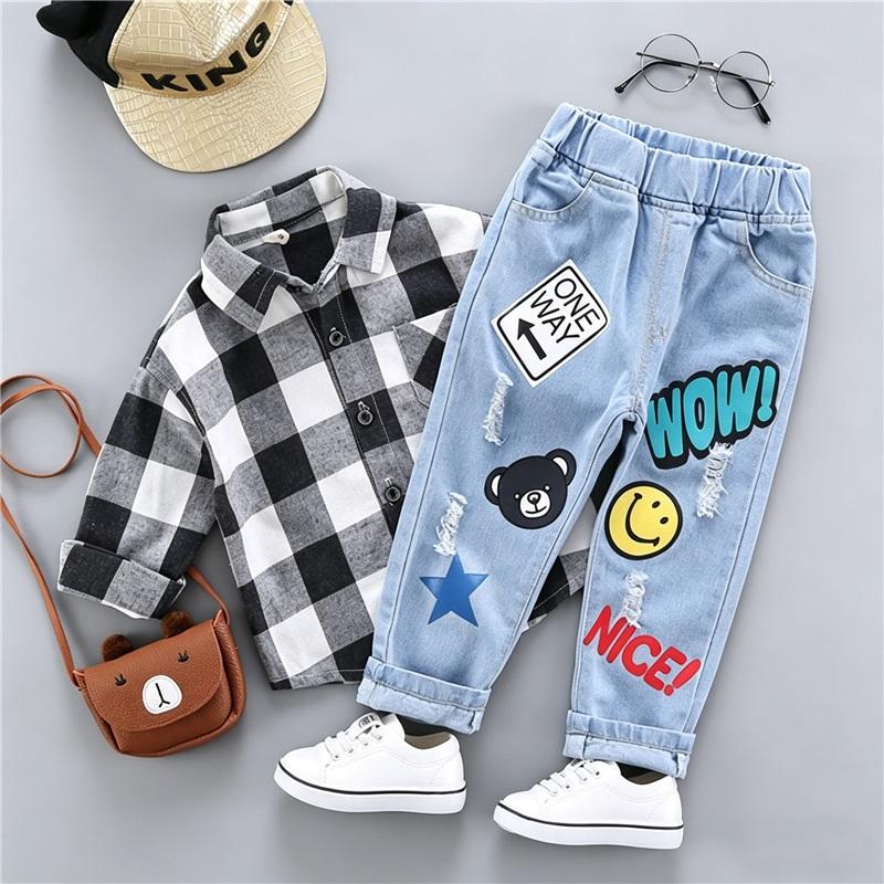 

Boys Elastic Waist Straight Jeans Kids Loose Stretch Denim Pants Spring 130cm