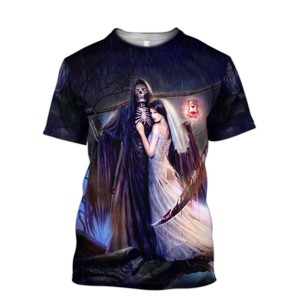 Skull Girl And Rose 3D celoplošný potisk Pánské tričko Letní styl Neformální trička s krátkým rukávem Trička Unisex street Cool