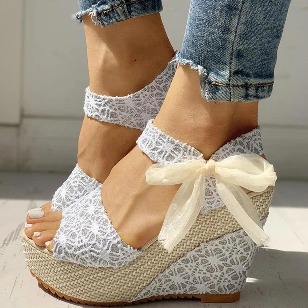 Lace Leisure Women Wedges Heeled Women Shoes 2025 Summer Sandals Party Platform High Heels Shoes Woman