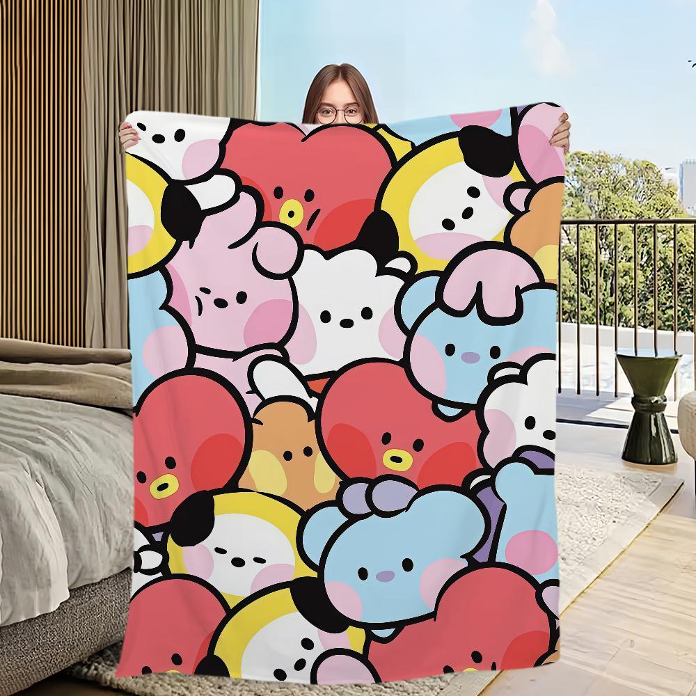 Cartoon Cute B-B-BT-21-ES Blanket Flannel warm comfort soft plush blanket For Picnic Beds Sofas Homes And Bedrooms