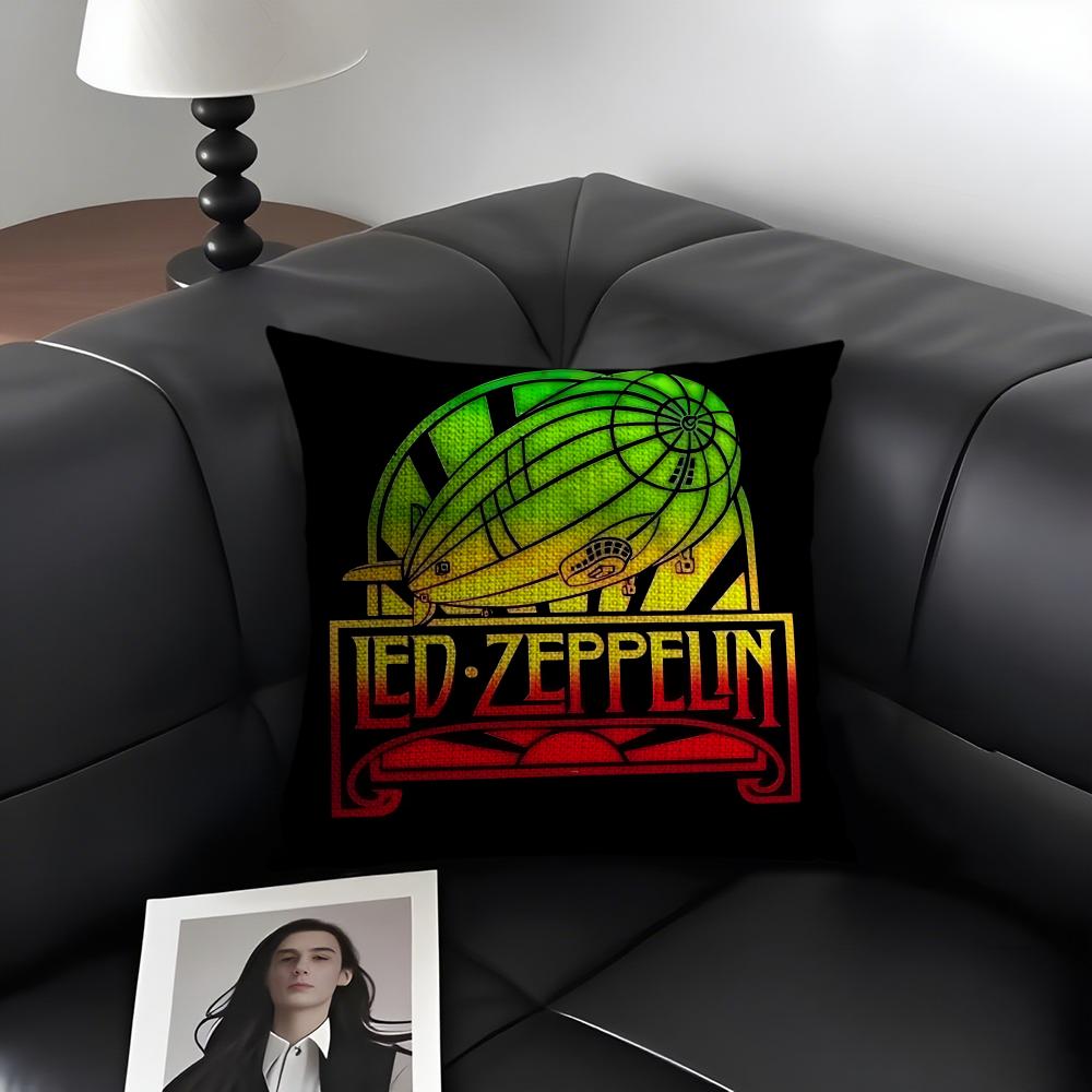 L-Led Zeppelinn Band Cushion Cover Natural Linen Organic Fabric Double-Sided Printing Sofa Home Decor Gift Pillow Case