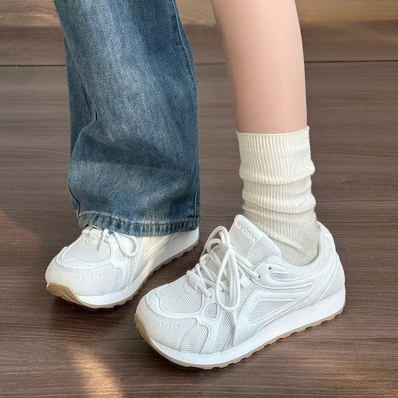Simple Casual Sports Shoes Autumn New Soft Sole Light and Comfortable Mesh Breathable White Shoes Women
