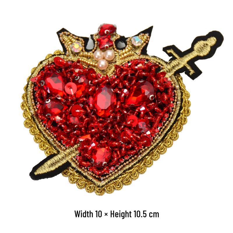 Red Heart Bead Embroidery Patch for DIY Clothing