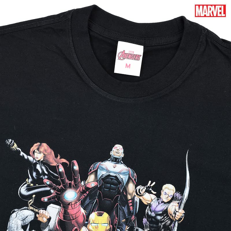 EVERSOUL Marvel T-Shirt, Short Sleeve, Avengers, Hulk, Thor, Iron Man, American Comic Book Merchandise, Gift, Men's, Black, XL [Parallel Import]