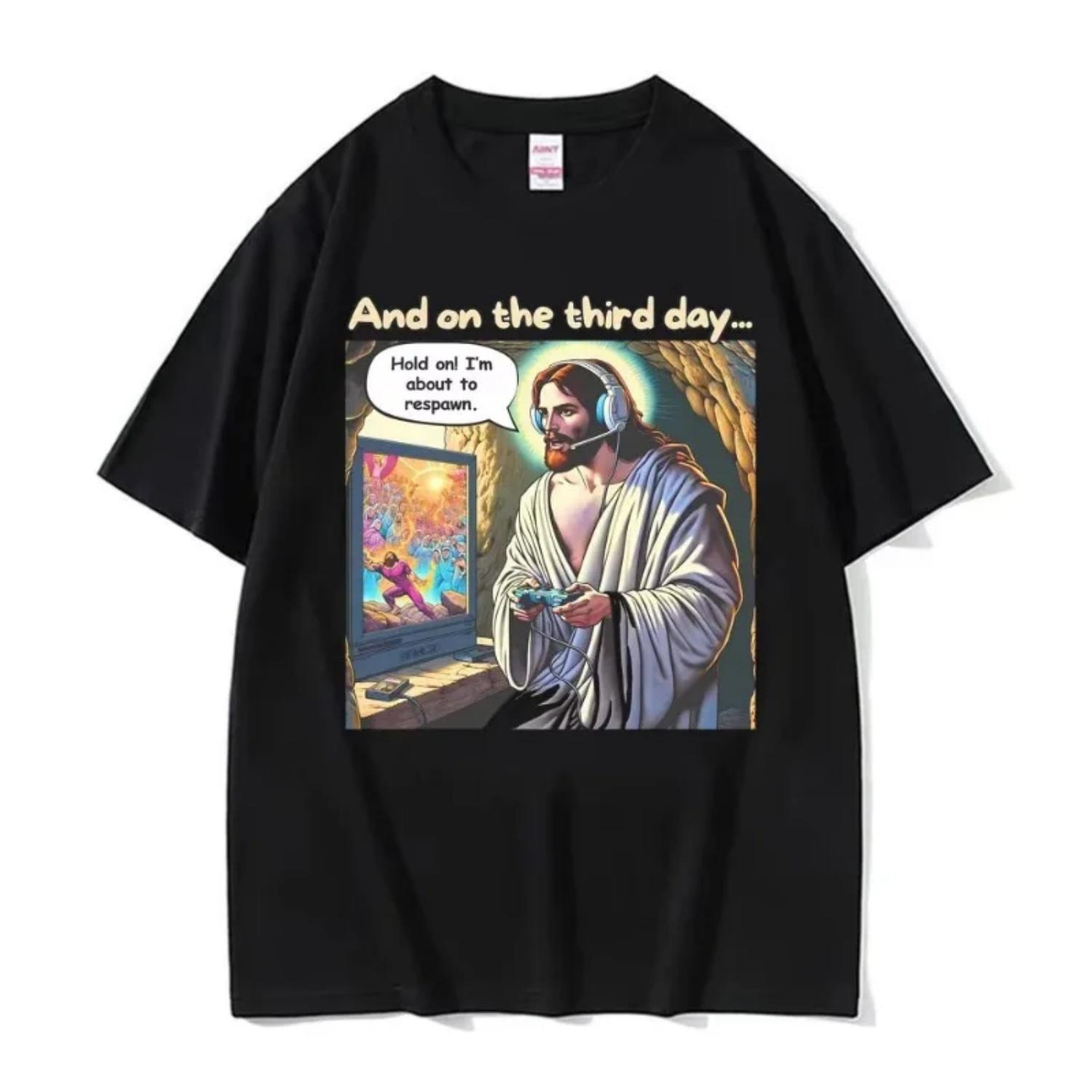 

Funny Jesus Video Game Shirt He Is Risen T Shirt Men Women High Quality Vintage Gothic T-shirt 100% Cotton Short Sleeve T Shirts S чёрный