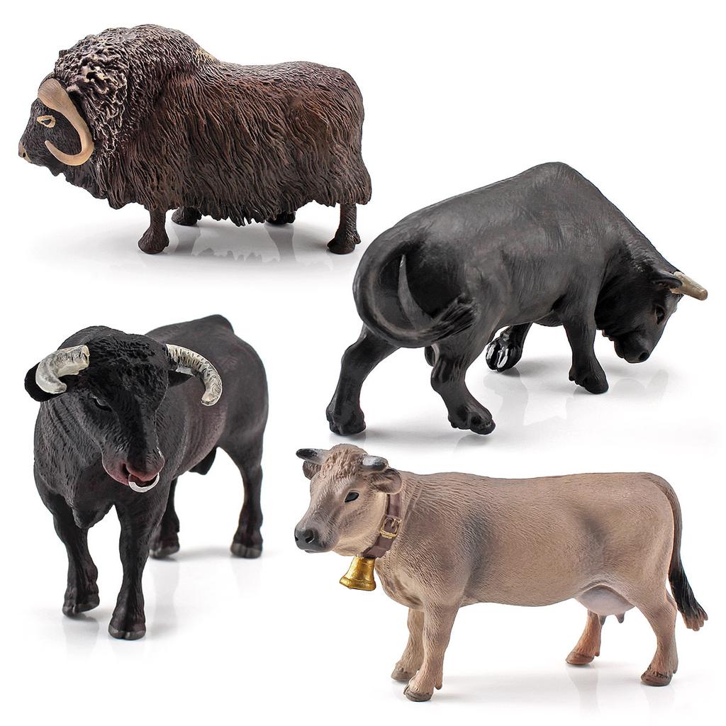 4 types Bull Buffalo Bison Model Simulation Cattle Animal Action Figure Figurine Educational Toys for Children Home Decor Gift